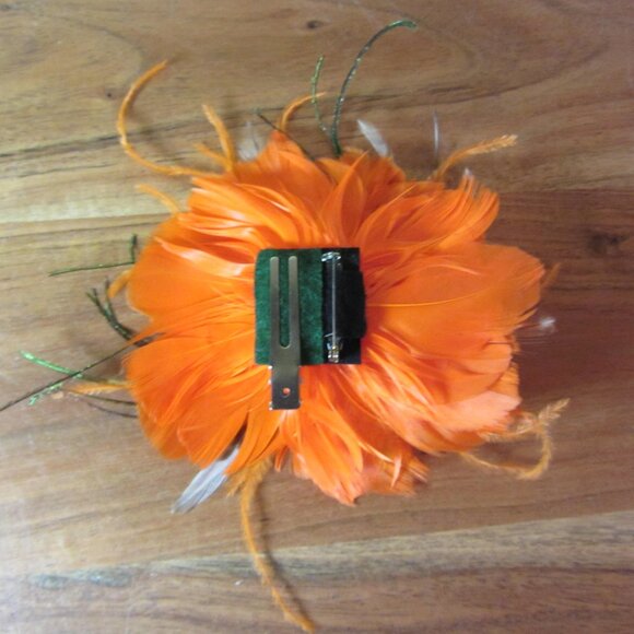 feather flower hair clip or brooch Fascinator hand made by ME! Orange (446A) - Picture 3 of 4